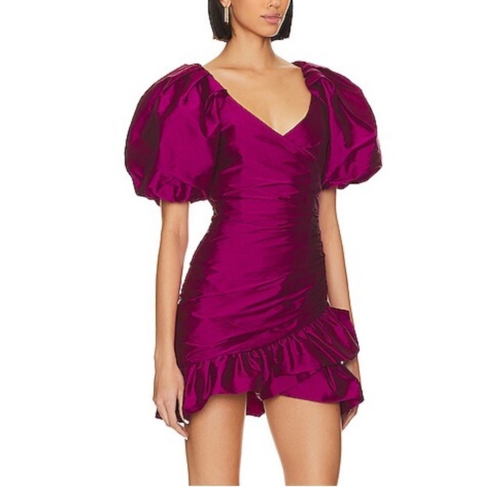 MISA Revolve Los Angeles Taffeta Dress Puff Sleeve Cocktail Event Bridal NWT LUX